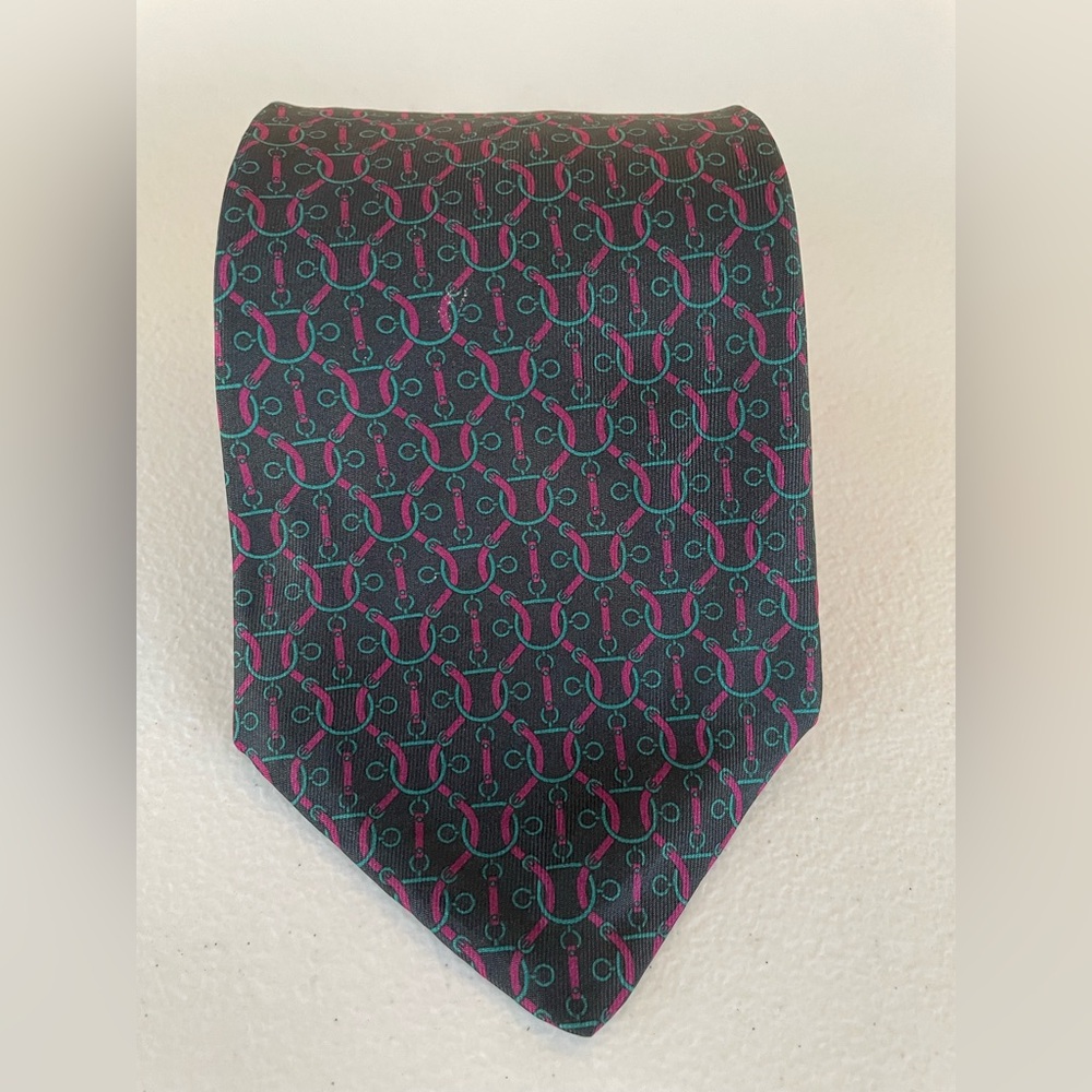 Bert Pulitzer Silk Tie Woodward Lothrop Equestrian Chain Print Necktie